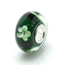 Sterling Silver Green Clover Flower Glass Bead for European Charm Bracelets