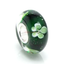 Sterling Silver Green Clover Flower Glass Bead for European Charm Bracelets