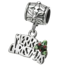 1x Antique 925 Sterling Silver Merry Christmas Red & Green Enamel Flower Dangle Bead for European Charm Bracelets