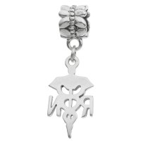 1x Antique 925 Sterling Silver Registered Nurse Logo Symbol Flower Dangle Bead for European Charm Bracelets