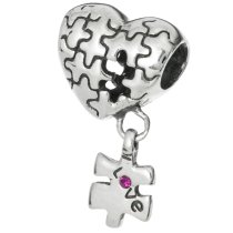 1x Antique 925 Sterling Silver Love Heart Puzzles Dangle Pink Crystal Bead for European Charm Bracelets