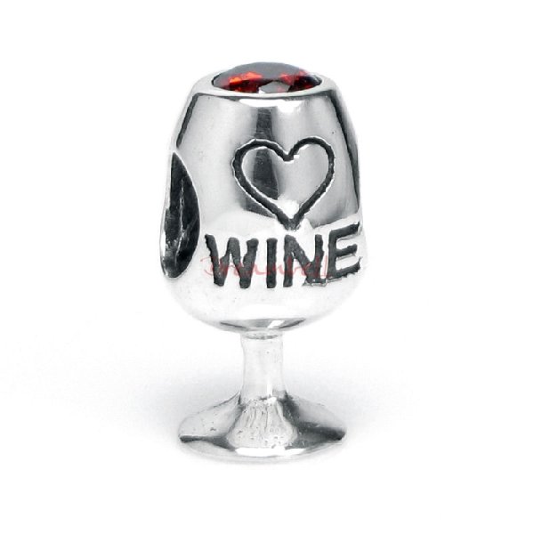 1x Antique 925 Sterling Silver Love Wine Cup Crystal Bead for European Charm Bracelets