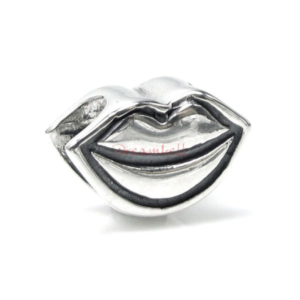1x Antique 925 Sterling Silver Mouth Smile Lips Bead for European Charm Bracelets