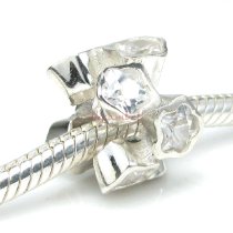 1x 925 Sterling Silver Clear CZ Flower Bead for European Charm Bracelets