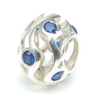 1x 925 Sterling Silver Blue CZ Waves Bead for European Charm Bracelets