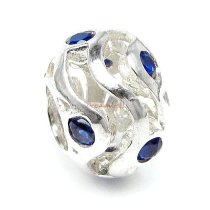 1x 925 Sterling Silver Blue CZ Waves Bead for European Charm Bracelets