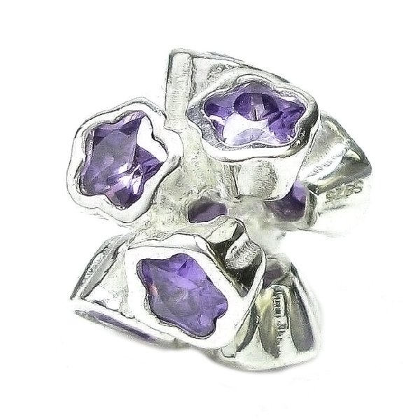 1x 925 Sterling Silver Violet CZ Flower Bead for European Charm Bracelets