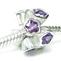 1x 925 Sterling Silver Violet CZ Flower Bead for European Charm Bracelets