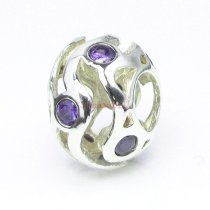 1x 925 Sterling Silver Violet CZ Waves Bead for European Charm Bracelets