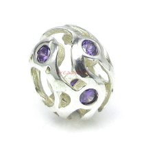 1x 925 Sterling Silver Violet CZ Waves Bead for European Charm Bracelets