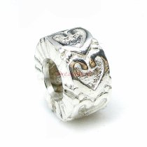 1x Sterling Silver Round Heart Bead for European Charm Bracelets