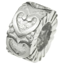 1x Sterling Silver Round Heart Bead for European Charm Bracelets