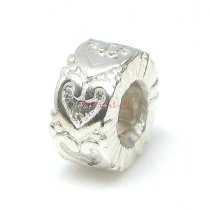 1x Sterling Silver Round Heart Bead for European Charm Bracelets