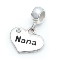 Sterling Silver Nana Heart Dangle Pendant Bead for European Charm Bracelets