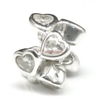 1x 925 Sterling Silver White CZ Heart Hearts Bead for European Charm Bracelets