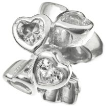 1x 925 Sterling Silver White CZ Heart Hearts Bead for European Charm Bracelets