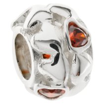 1x 925 Sterling Silver Red CZ Crystal Heart Bead for European Charm Bracelets