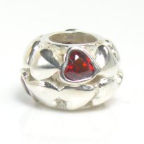1x 925 Sterling Silver Red CZ Crystal Heart Bead for European Charm Bracelets