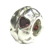 1x 925 Sterling Silver Red CZ Crystal Heart Bead for European Charm Bracelets