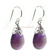 2x Sterling Silver Flower Bail Teardrop Amethyst Charm Dangle French Hook Earwire Earring