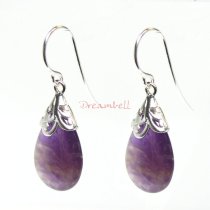 2x Sterling Silver Flower Bail Teardrop Amethyst Charm Dangle French Hook Earwire Earring