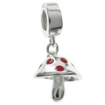 925 Sterling Silver Red Enamel Fairy Tale Mushroom Dangle Bead for European Charm Bracelets