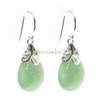 2x Sterling Silver Flower Bail Teardrop Aventurine Charm Dangle French Hook Earwire Earring
