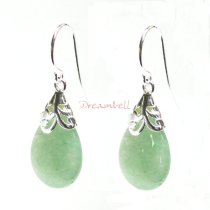 2x Sterling Silver Flower Bail Teardrop Aventurine Charm Dangle French Hook Earwire Earring