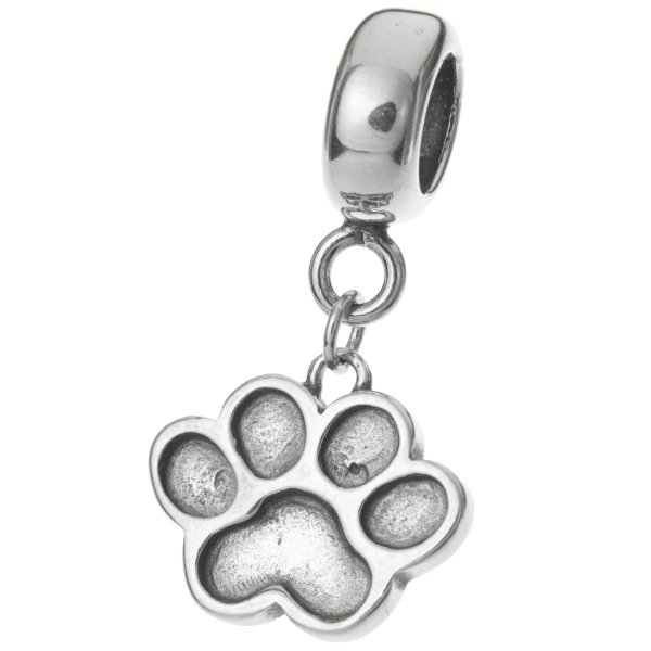 Antique 925 Sterling Silver Dog Puppy Footprint Paw Dangle Bead for European Charm Bracelets