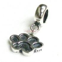Antique 925 Sterling Silver Dog Puppy Footprint Paw Dangle Bead for European Charm Bracelets
