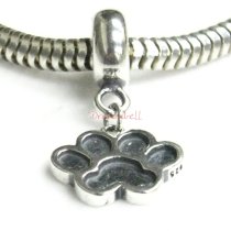 Antique 925 Sterling Silver Dog Puppy Footprint Paw Dangle Bead for European Charm Bracelets