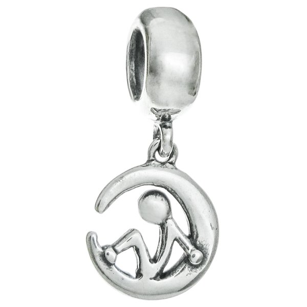 925 Sterling Silver Man Moon Dangle Bead for European Charm Bracelets