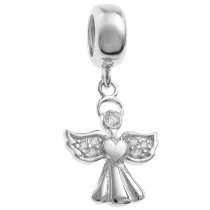 925 Sterling Silver Clear CZ Angel Dangle Bead for European Charm Bracelets