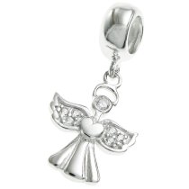925 Sterling Silver Clear CZ Angel Dangle Bead for European Charm Bracelets