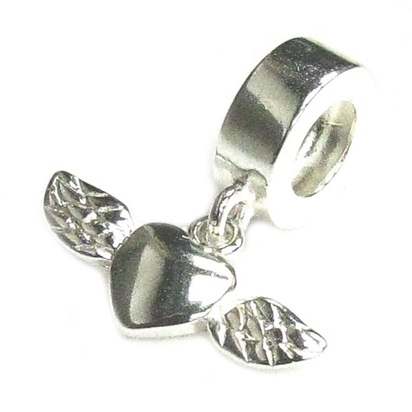 925 Sterling Silver Wing Heart Love Dangle Bead for European Charm Bracelets