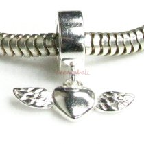 925 Sterling Silver Wing Heart Love Dangle Bead for European Charm Bracelets
