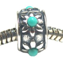 Sterling Silver Round Bead Turquoise Stone Flower for European Charm Bracelets
