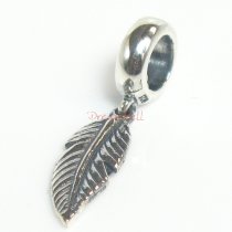 925 Sterling Silver Feather Dangle Bead for European Charm Bracelets