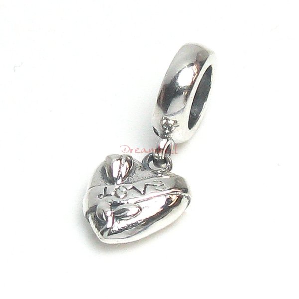 925 Sterling Silver Valentine Love Heart Flower Dangle Bead for European Charm Bracelets