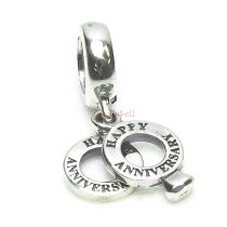 925 Sterling Silver Happy Anniversary Love Ring Dangle Bead for European Charm Bracelets