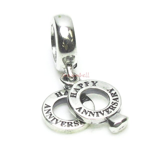 925 Sterling Silver Happy Anniversary Love Ring Dangle Bead for European Charm Bracelets