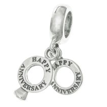 925 Sterling Silver Happy Anniversary Love Ring Dangle Bead for European Charm Bracelets
