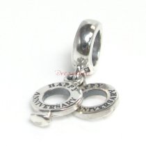 925 Sterling Silver Happy Anniversary Love Ring Dangle Bead for European Charm Bracelets