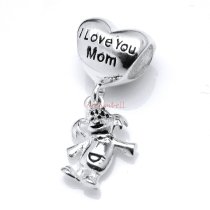 1x Antique 925 Sterling Silver Daughter Loves Mom Heart Dangle Bead for European Charm Bracelets