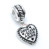 925 Sterling Silver Love Liebe Love Amore Heart European Dangle Bead for European Charm Bracelets