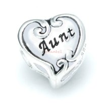 1x Antique 925 Sterling Silver Aunt Heart Bead for European Charm Bracelets