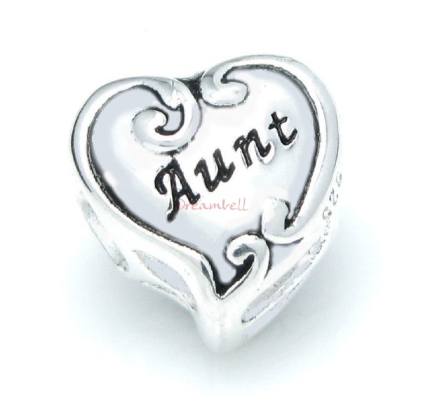 1x Antique 925 Sterling Silver Aunt Heart Bead for European Charm Bracelets
