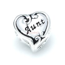 1x Antique 925 Sterling Silver Aunt Heart Bead for European Charm Bracelets