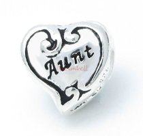 1x Antique 925 Sterling Silver Aunt Heart Bead for European Charm Bracelets