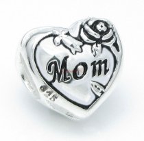 1x Antique 925 Sterling Silver Mom Heart Bead for European Charm Bracelets